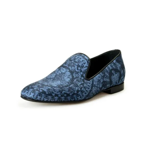 Versace Men's Blue Canvas & Leather Barocco Print Loafers Shoes US 6 IT 39 Versace Men's Blue Canvas & Leather Barocco Print Loafers Shoes US 6 IT 39